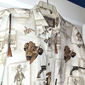 Bit & Bridle Cowboy Short Sleeve Button  Shirt Size Large Cream Tan Old West‎